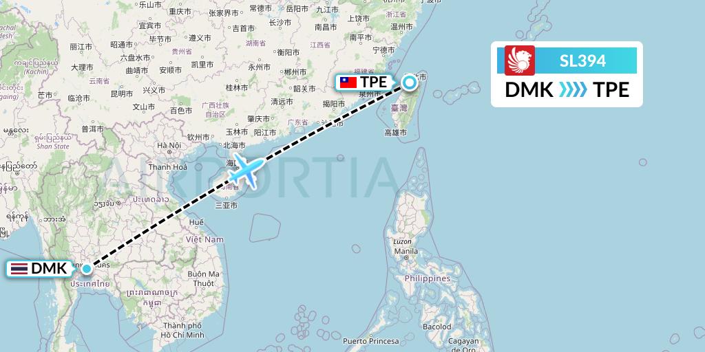 SL394 Thai Lion Air Flight Map: Bangkok to Taipei