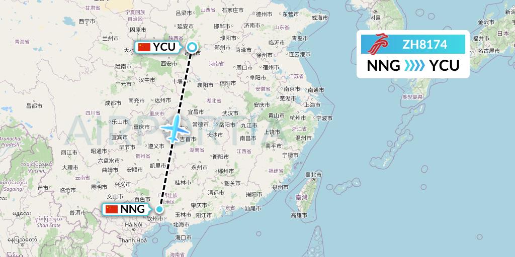 ZH8174 Shenzhen Airlines Flight Map: Nanning to Yuncheng