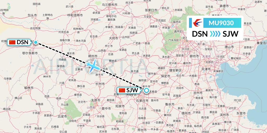 MU9030 China Eastern Airlines Flight Map: Dongsheng to Shijiazhuang