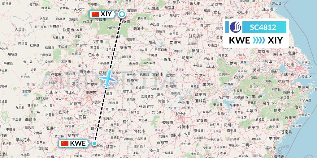 SC4812 Shandong Airlines Flight Map: Guiyang to Xi'an
