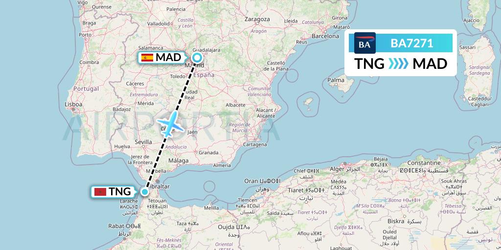 BA7271 British Airways Flight Map: Tangier to Madrid