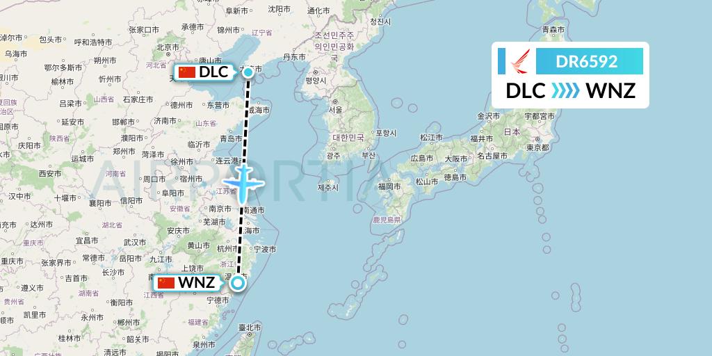 DR6592 Ruili Airlines Flight Map: Dalian to Wenzhou