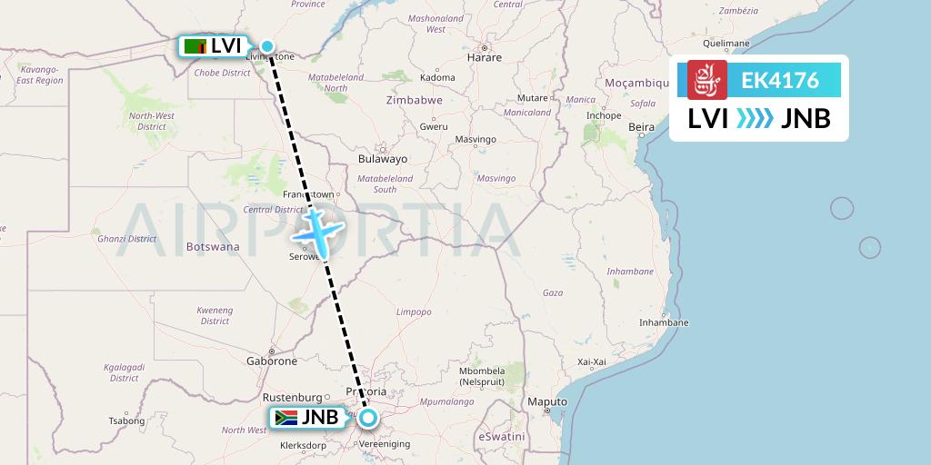 EK4176 Emirates Flight Map: Livingstone to Johannesburg