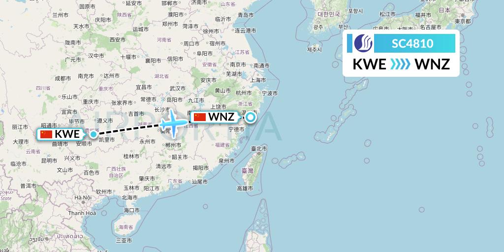 SC4810 Shandong Airlines Flight Map: Guiyang to Wenzhou
