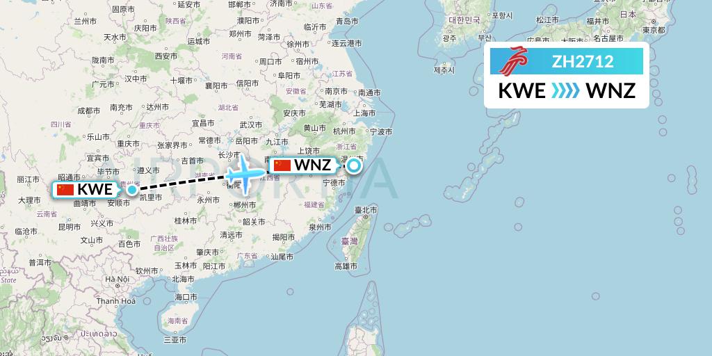 ZH2712 Shenzhen Airlines Flight Map: Guiyang to Wenzhou