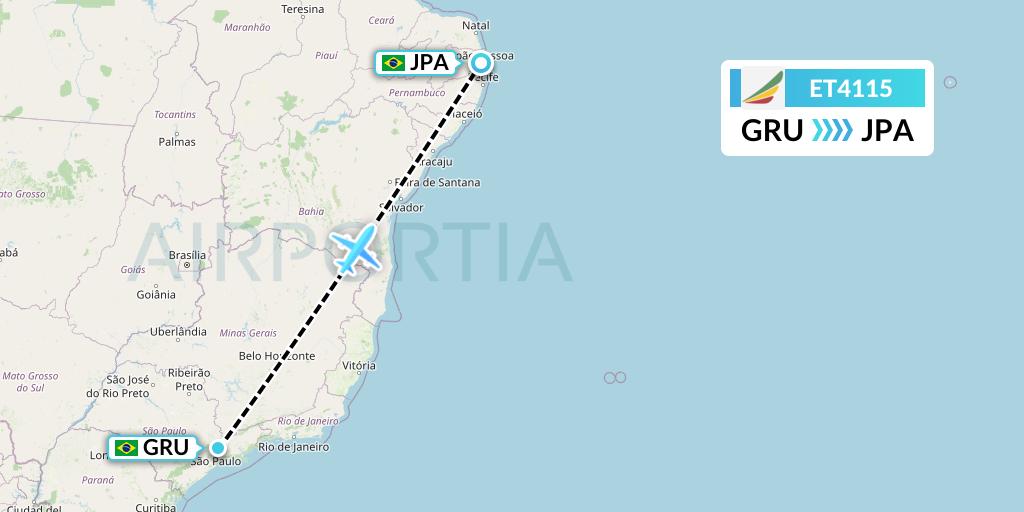 ET4115 Ethiopian Airlines Flight Map: Sao Paulo to Joao Pessoa