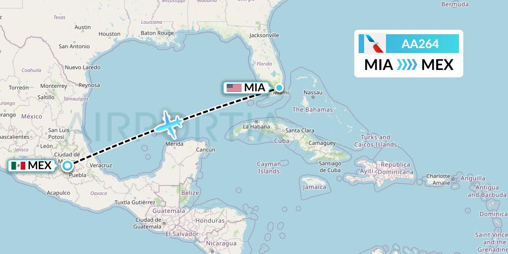 AA264 American Airlines Flight Map: Miami to Mexico City