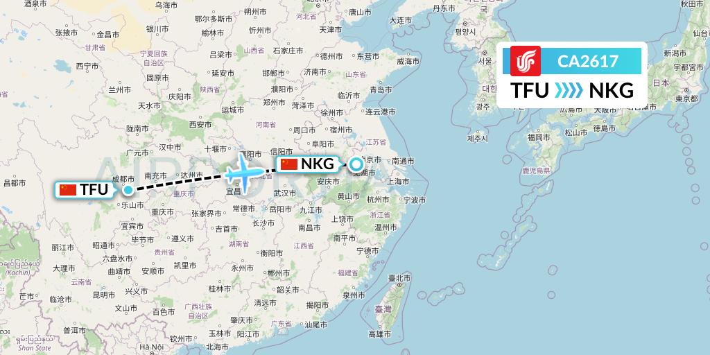 CA2617 Air China Flight Map: Chengdu to Nanjing