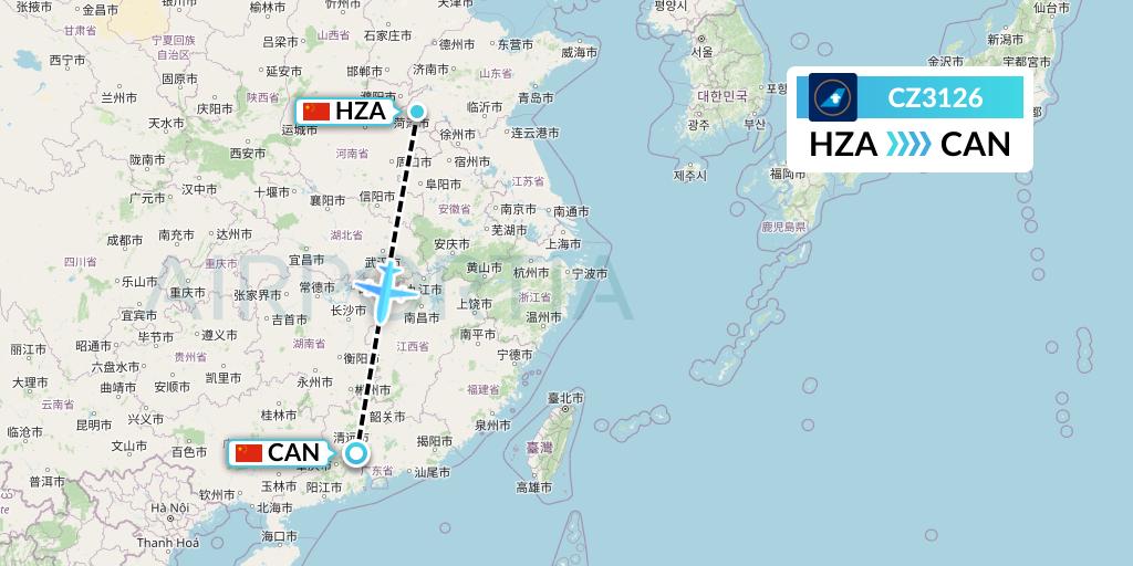 CZ3126 China Southern Airlines Flight Map: Jinan to Guangzhou