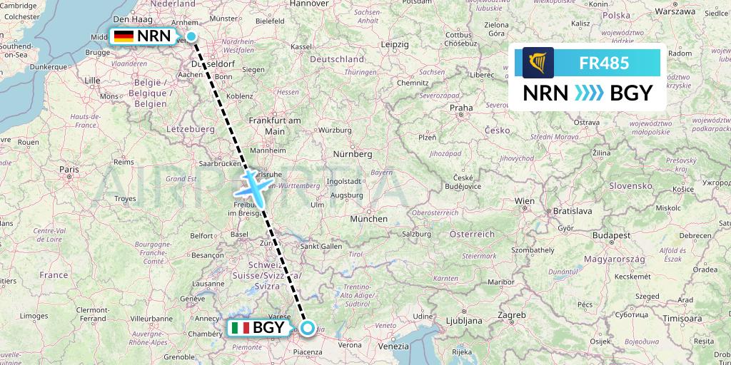 FR485 Ryanair Flight Map: Weeze to Milan