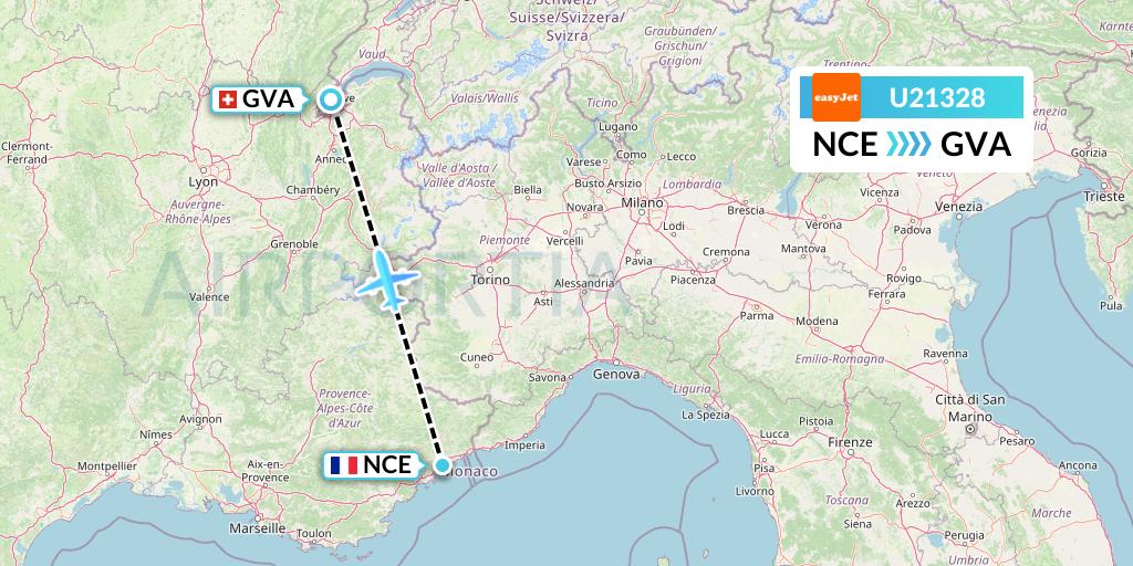 U21328 EasyJet Flight Map: Nice to Geneva