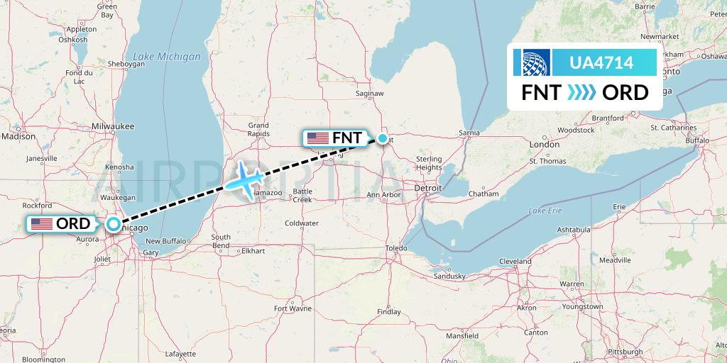 UA4714 United Airlines Flight Map: Flint to Chicago