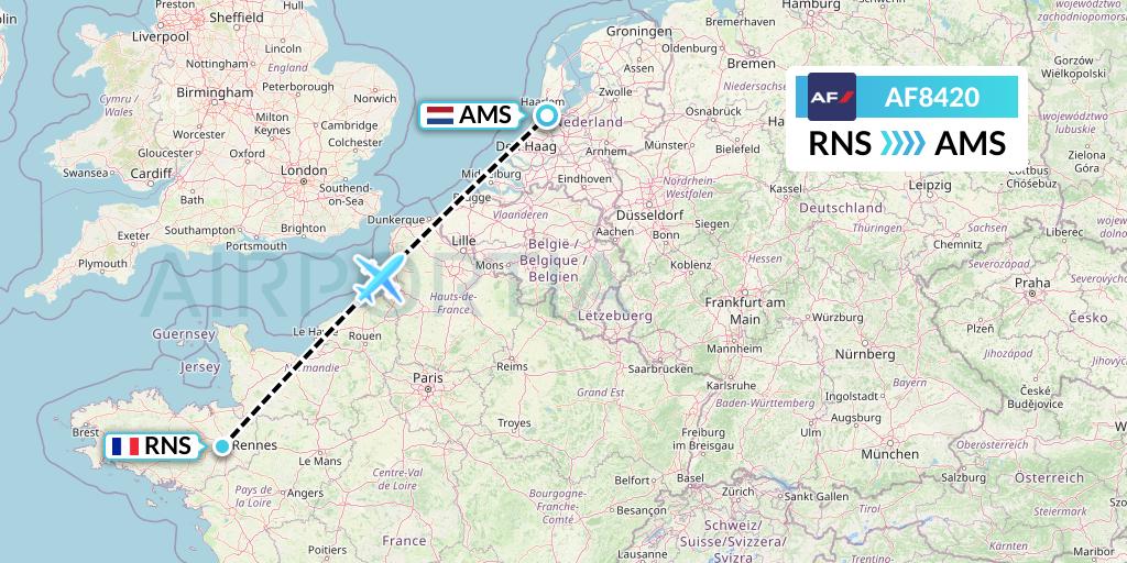 AF8420 Air France Flight Map: Rennes to Amsterdam