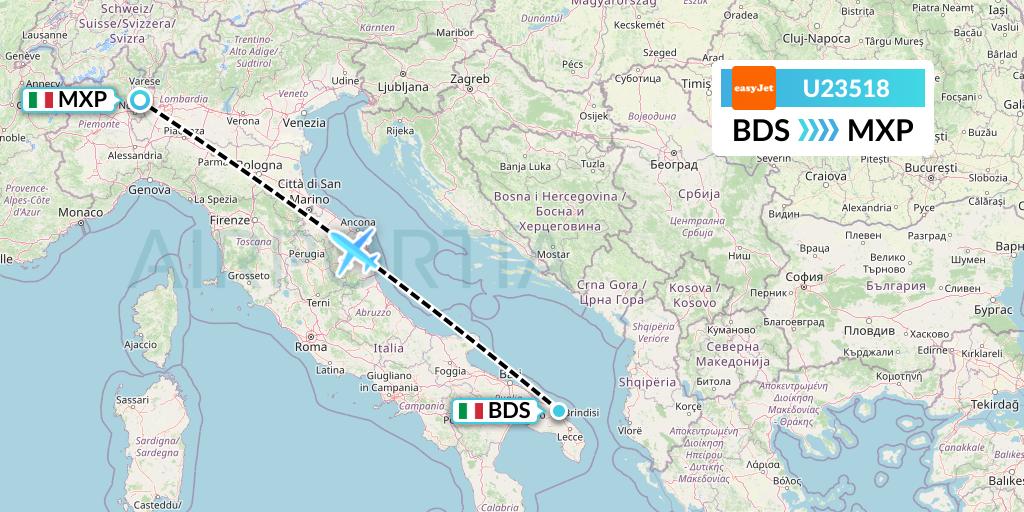 U23518 EasyJet Flight Map: Brindisi to Milan
