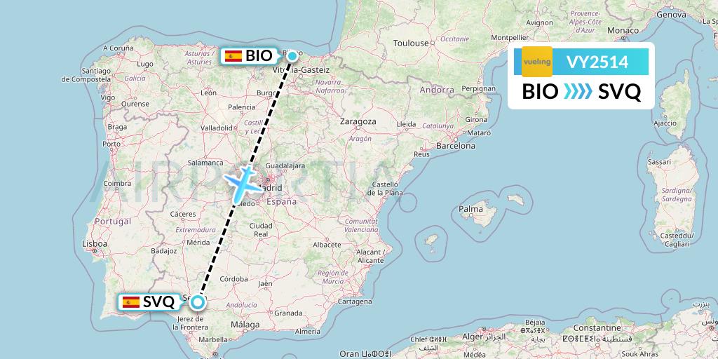 VY2514 Vueling Flight Map: Bilbao to Seville