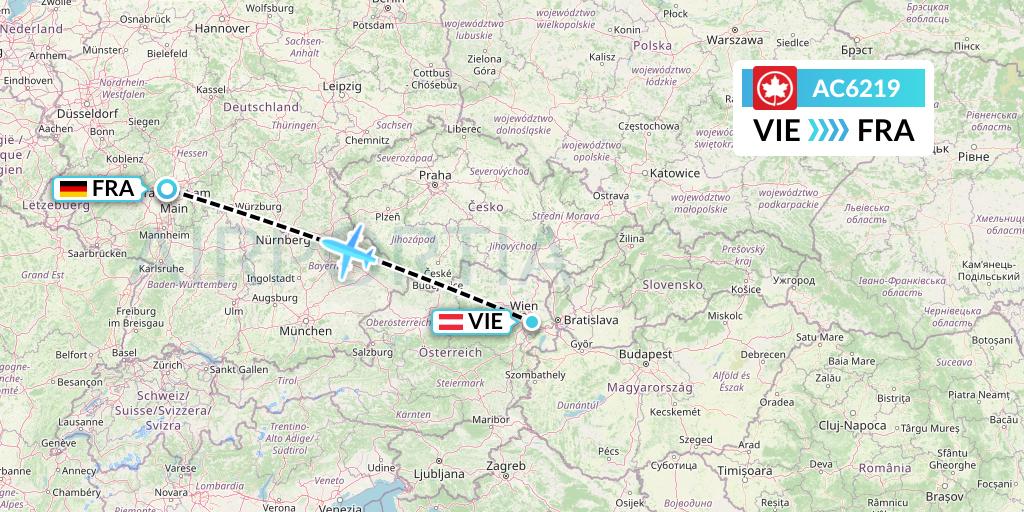 AC6219 Air Canada Flight Map: Vienna to Frankfurt