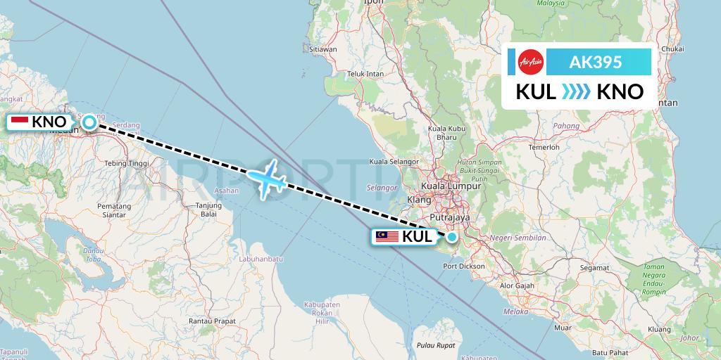 AK395 AirAsia Flight Map: Kuala Lumpur to Medan
