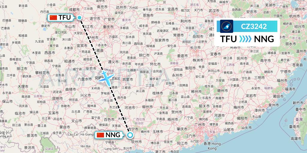 CZ3242 China Southern Airlines Flight Map: Chengdu to Nanning