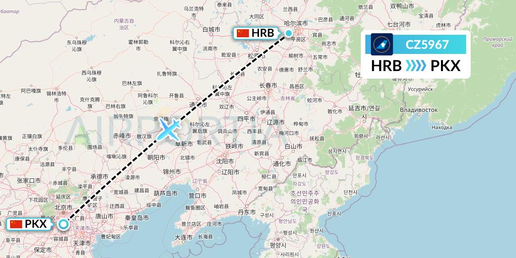 CZ5967 China Southern Airlines Flight Map: Harbin to Beijing