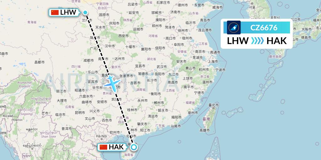 CZ6676 China Southern Airlines Flight Map: Lanzhou to Haikou