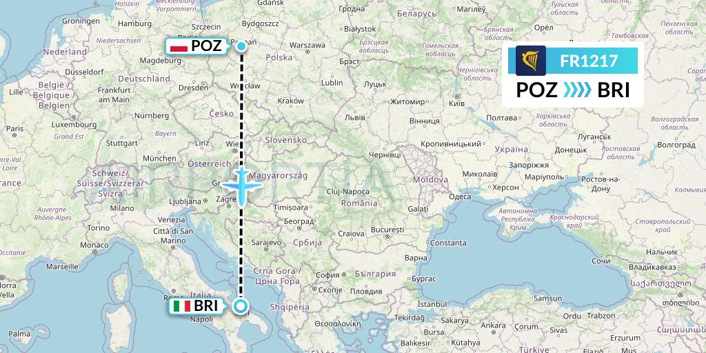FR1217 Ryanair Flight Map: Poznan to Bari