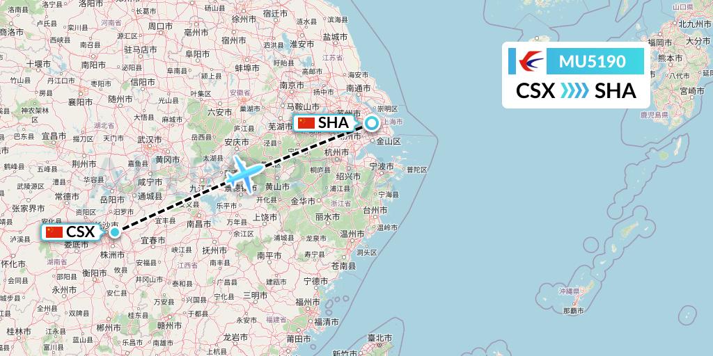 MU5190 China Eastern Airlines Flight Map: Changsha to Shanghai