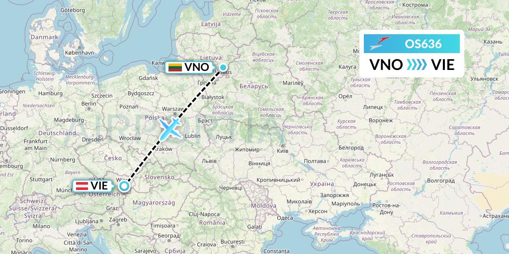 OS636 Austrian Airlines Flight Map: Vilnius to Vienna