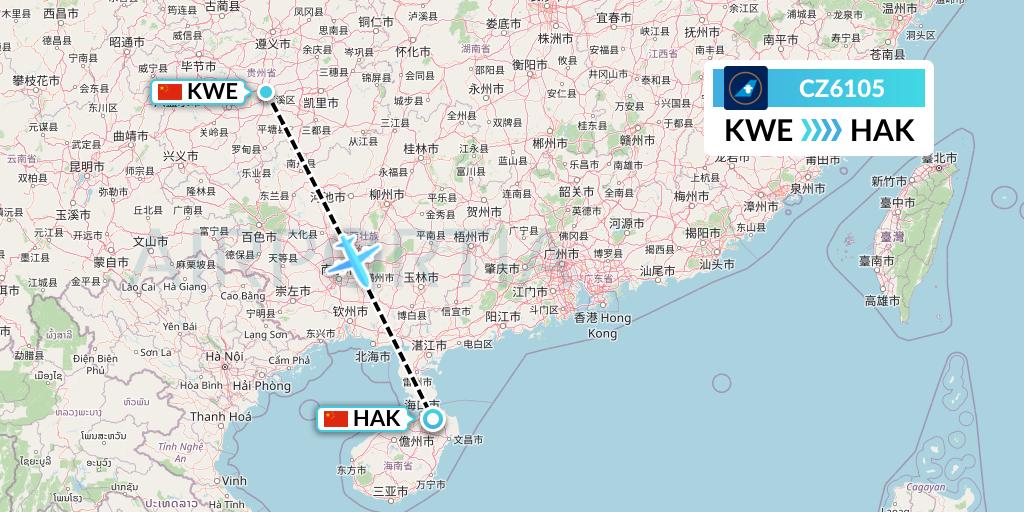 CZ6105 China Southern Airlines Flight Map: Guiyang to Haikou