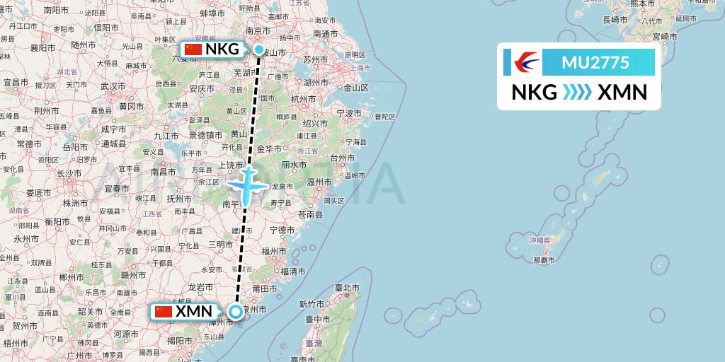 MU2775 China Eastern Airlines Flight Map: Nanjing to Xiamen