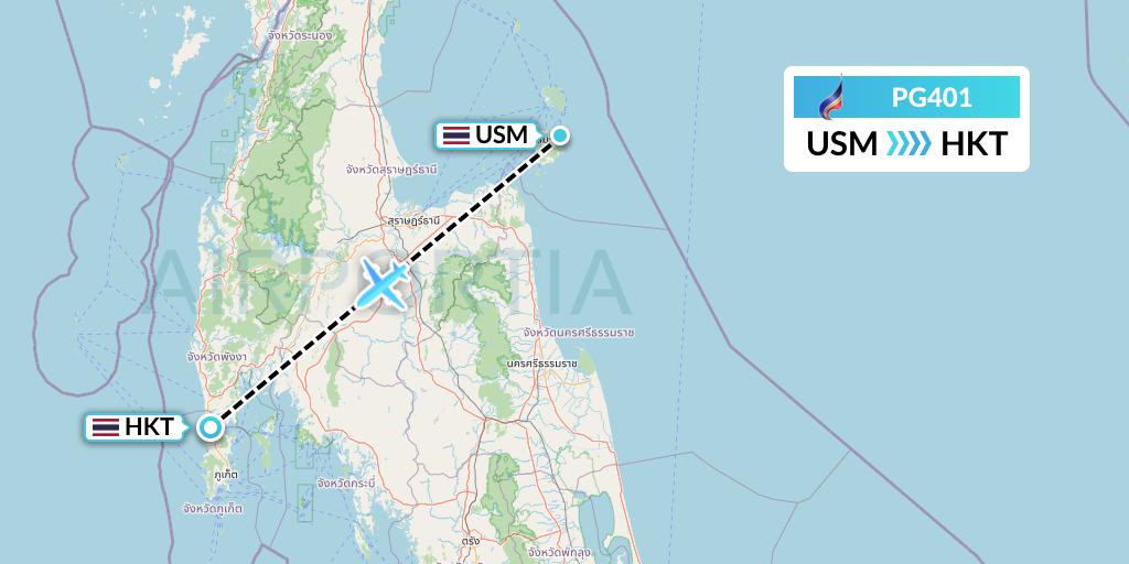 PG401 Bangkok Airways Flight Map: Koh Samui to Phuket