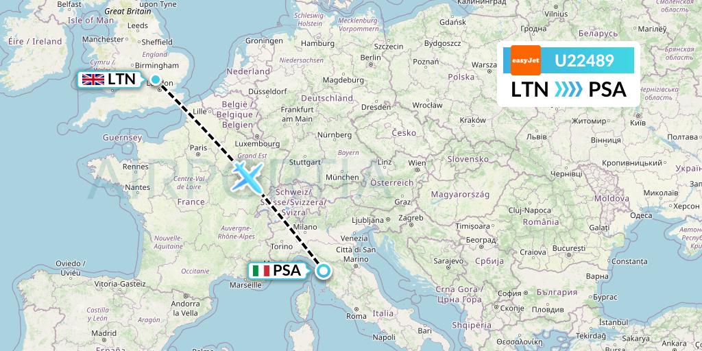 U22489 EasyJet Flight Map: London to Pisa