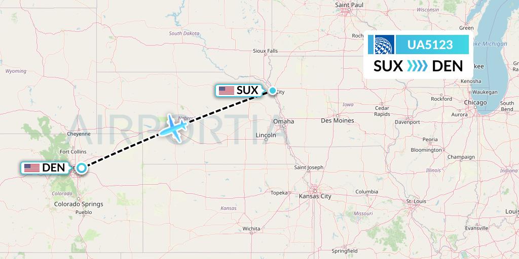 UA5123 United Airlines Flight Map: Sioux City to Denver