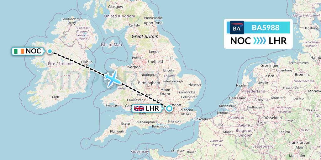 BA5988 British Airways Flight Map: Knock to London