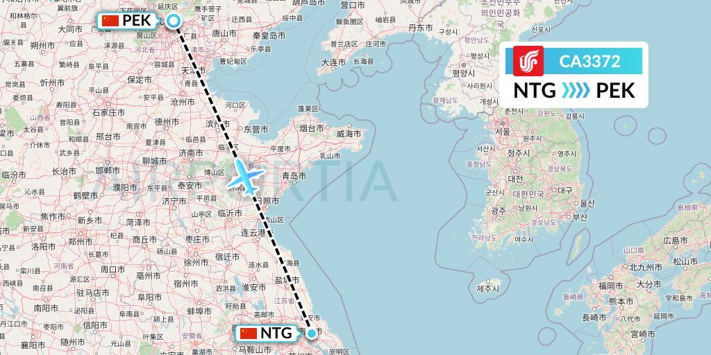 CA3372 Air China Flight Map: Nantong to Beijing