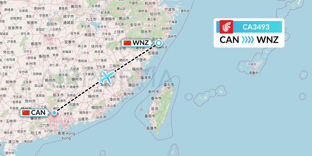 CA3493 Air China Flight Map: Guangzhou to Wenzhou