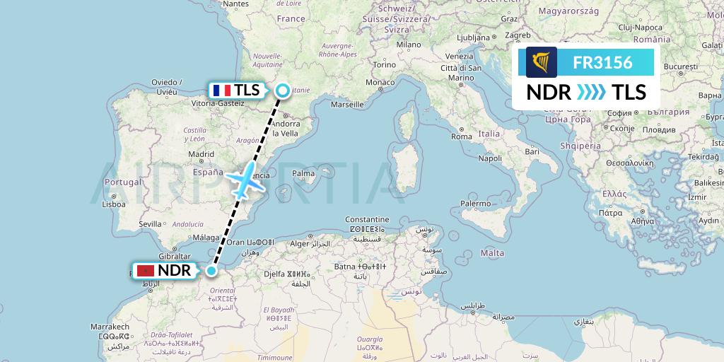 FR3156 Ryanair Flight Map: Nador to Toulouse
