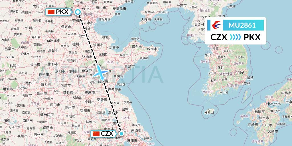 MU2861 China Eastern Airlines Flight Map: Changzhou to Beijing