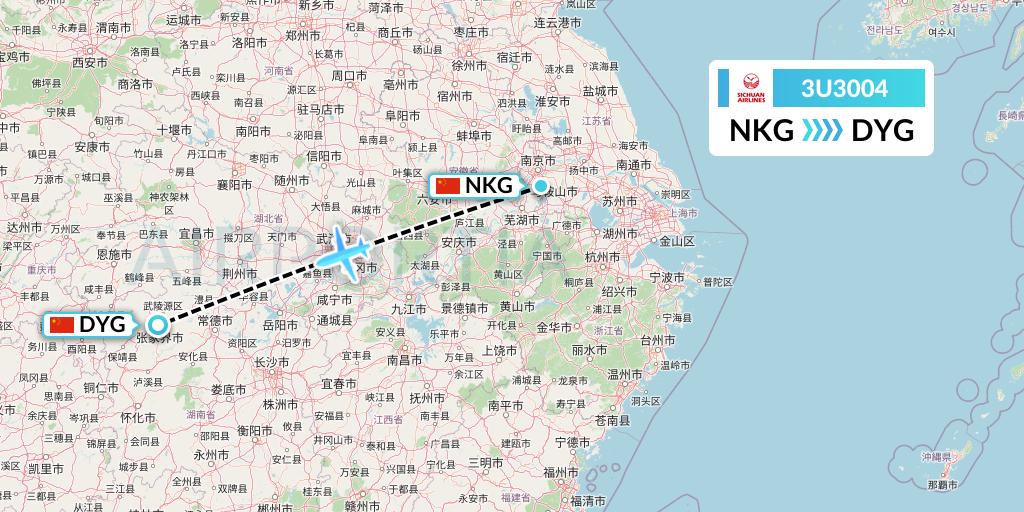 3U3004 Sichuan Airlines Flight Map: Nanjing to Dayong