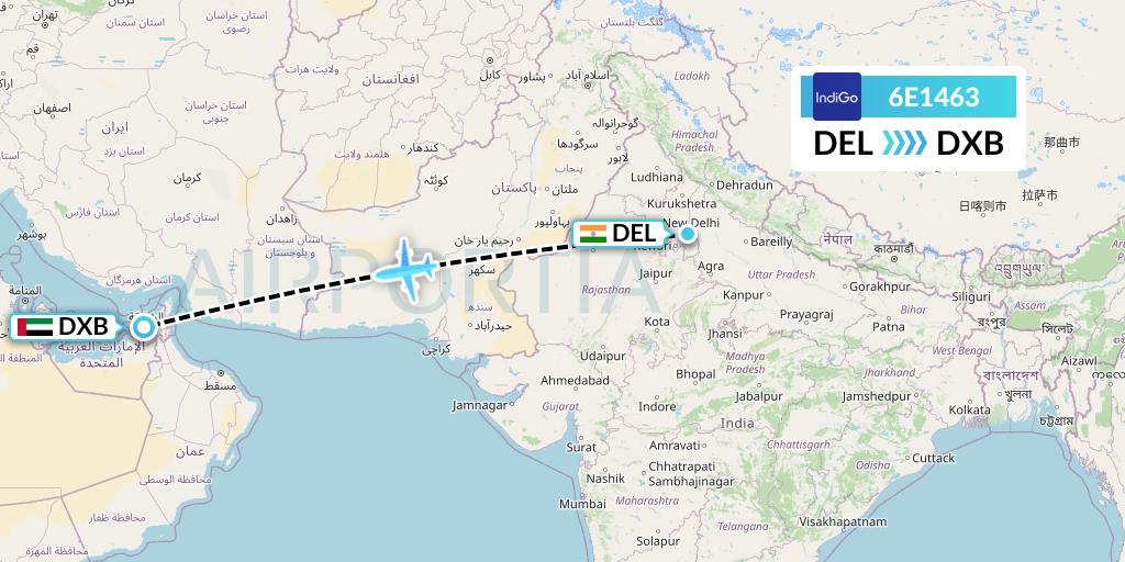 6E1463 IndiGo Airlines Flight Map: Delhi to Dubai