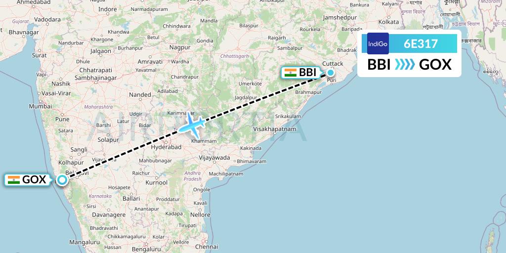 6E317 Flight Status IndiGo Airlines Bhubaneswar to Goa (IGO317)