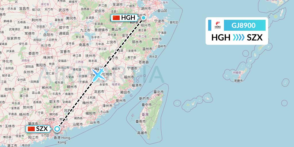 GJ8900 Loong Airlines Flight Map: Hangzhou to Shenzhen