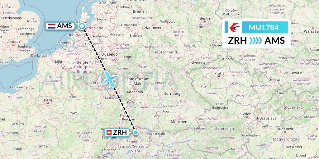 MU1784 China Eastern Airlines Flight Map: Zurich to Amsterdam