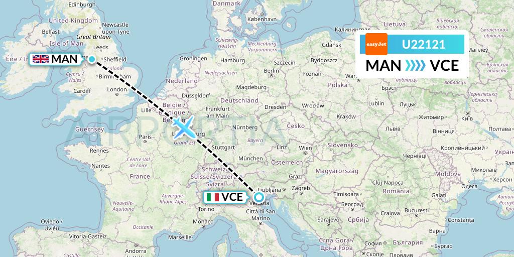 U22121 EasyJet Flight Map: Manchester to Venice