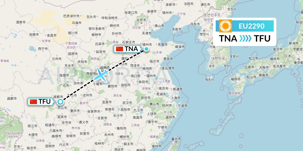 EU2290 Chengdu Airlines Flight Map: Jinan to Chengdu