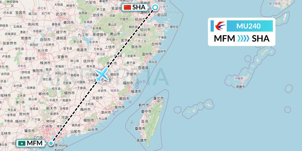MU240 China Eastern Airlines Flight Map: Macau to Shanghai