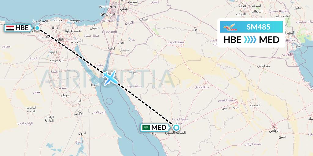 SM485 Air Cairo Flight Map: Alexandria to Medina
