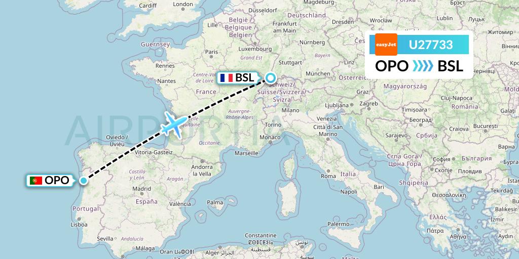U27733 EasyJet Flight Map: Porto to Basel