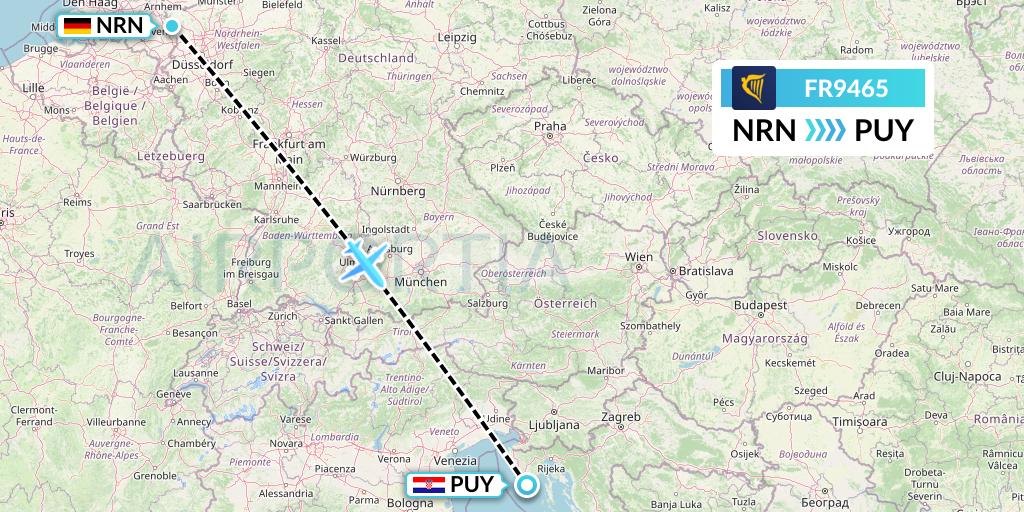 FR9465 Ryanair Flight Map: Weeze to Pula