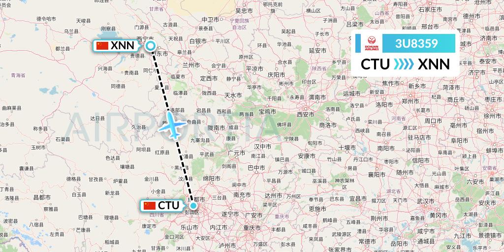 3U8359 Sichuan Airlines Flight Map: Chengdu to Xining