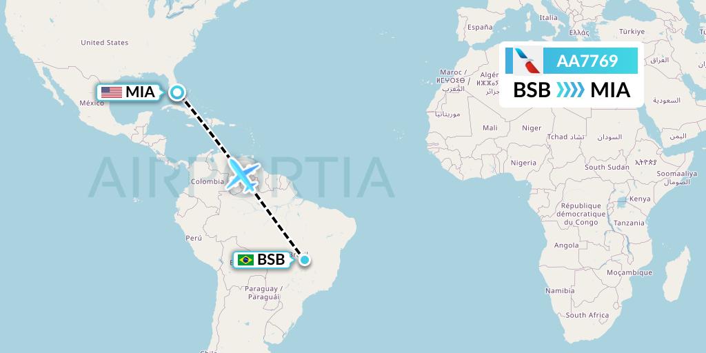 AA7769 American Airlines Flight Map: Brasilia to Miami